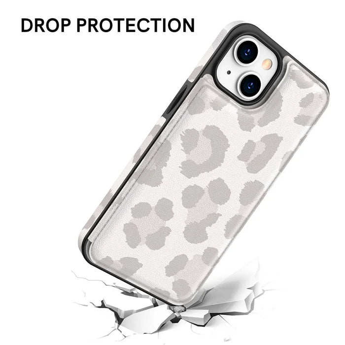 AHASTYLE WG08 For iPhone 14 Case Pattern Printing Wallet Kickstand Anti Drop Leather Phone Back Cover - Leopard - 5