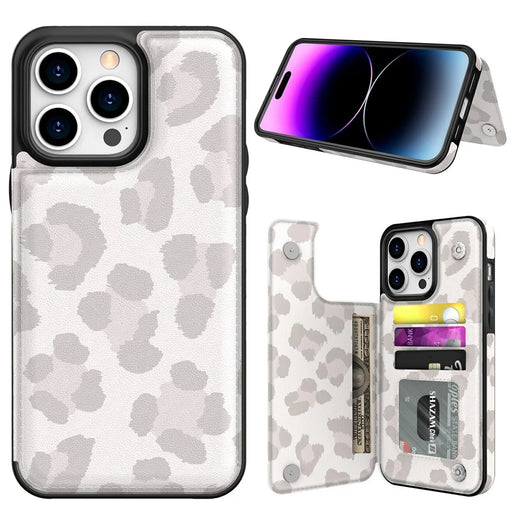 AHASTYLE WG08 For iPhone 14 Pro Max Case Pattern Printing Wallet Kickstand Anti Drop Leather Phone Back Cover - Leopard - 1