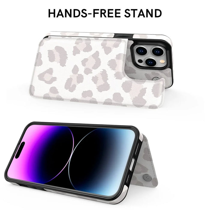 AHASTYLE WG08 For iPhone 14 Pro Max Case Pattern Printing Wallet Kickstand Anti Drop Leather Phone Back Cover - Leopard - 3