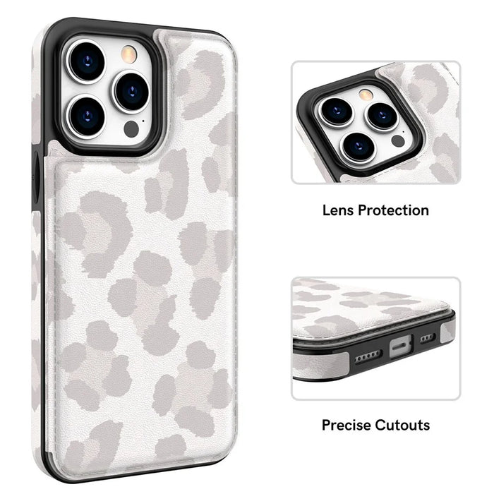 AHASTYLE WG08 For iPhone 14 Pro Max Case Pattern Printing Wallet Kickstand Anti Drop Leather Phone Back Cover - Leopard - 4