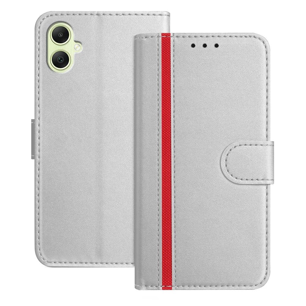For Samsung Galaxy A05 4G Phone Cases Wallet Stand Color Splicing Leather Cover with Magnetic Clasp - Silver - 1