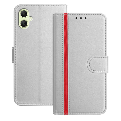 For Samsung Galaxy A05 4G Phone Cases Wallet Stand Color Splicing Leather Cover with Magnetic Clasp - Silver - 1