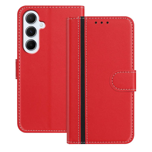 For Samsung Galaxy A56 5G Phone Cases Wallet Stand Color Splicing Leather Cover with Magnetic Clasp - Red - 1