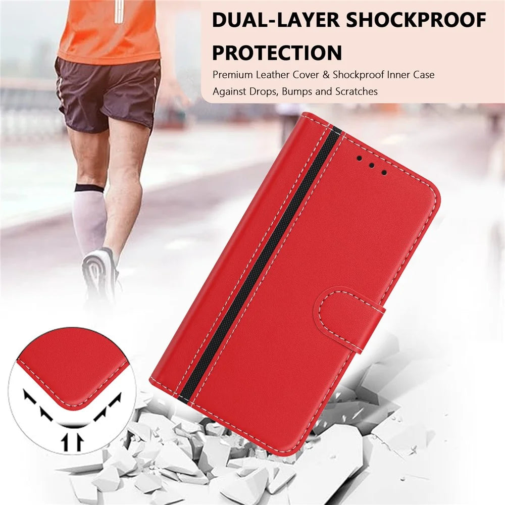 For Samsung Galaxy A56 5G Phone Cases Wallet Stand Color Splicing Leather Cover with Magnetic Clasp - Red - 3