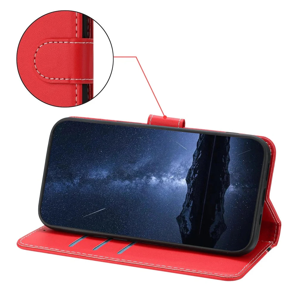 For Samsung Galaxy A56 5G Phone Cases Wallet Stand Color Splicing Leather Cover with Magnetic Clasp - Red - 5