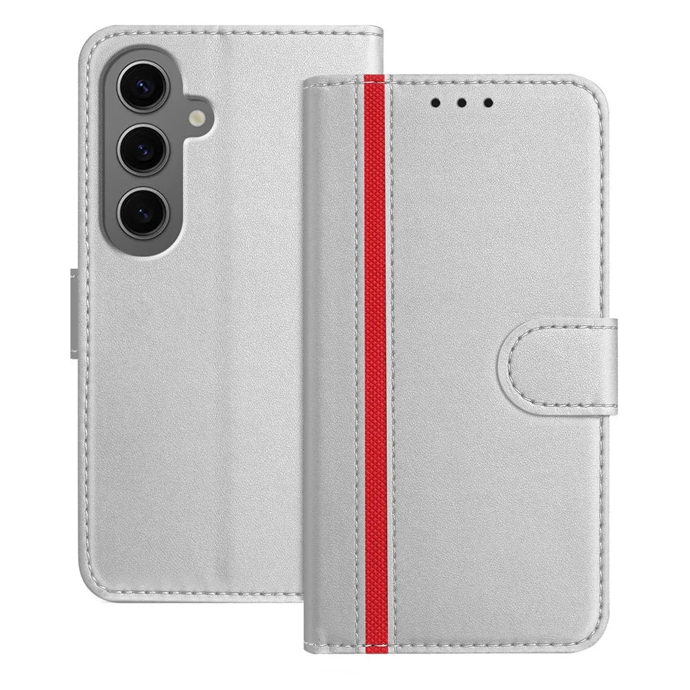 For Samsung Galaxy S24+ Phone Cases Wallet Stand Color Splicing Leather Cover with Magnetic Clasp - Silver - 1