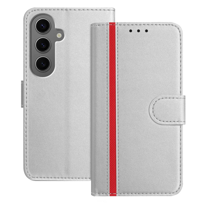 For Samsung Galaxy S24+ Phone Cases Wallet Stand Color Splicing Leather Cover with Magnetic Clasp - Silver - 1