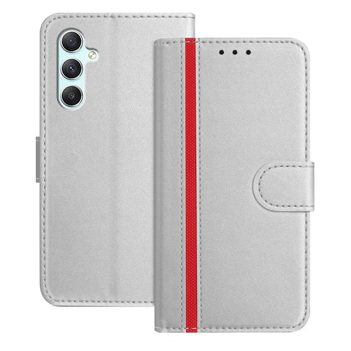 For Samsung Galaxy A34 5G Phone Cases Wallet Stand Color Splicing Leather Cover with Magnetic Clasp - Silver - 1