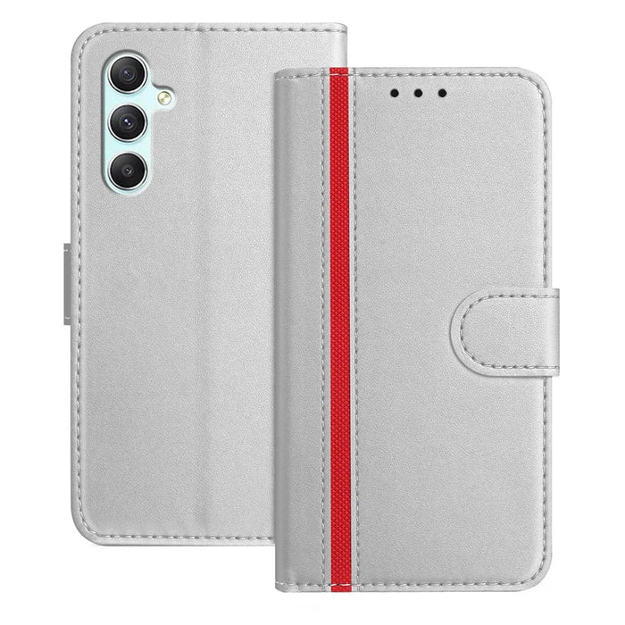 For Samsung Galaxy A34 5G Phone Cases Wallet Stand Color Splicing Leather Cover with Magnetic Clasp - Silver - 1