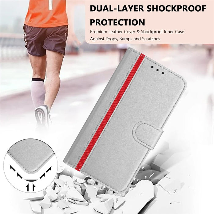 For Samsung Galaxy A34 5G Phone Cases Wallet Stand Color Splicing Leather Cover with Magnetic Clasp - Silver - 3