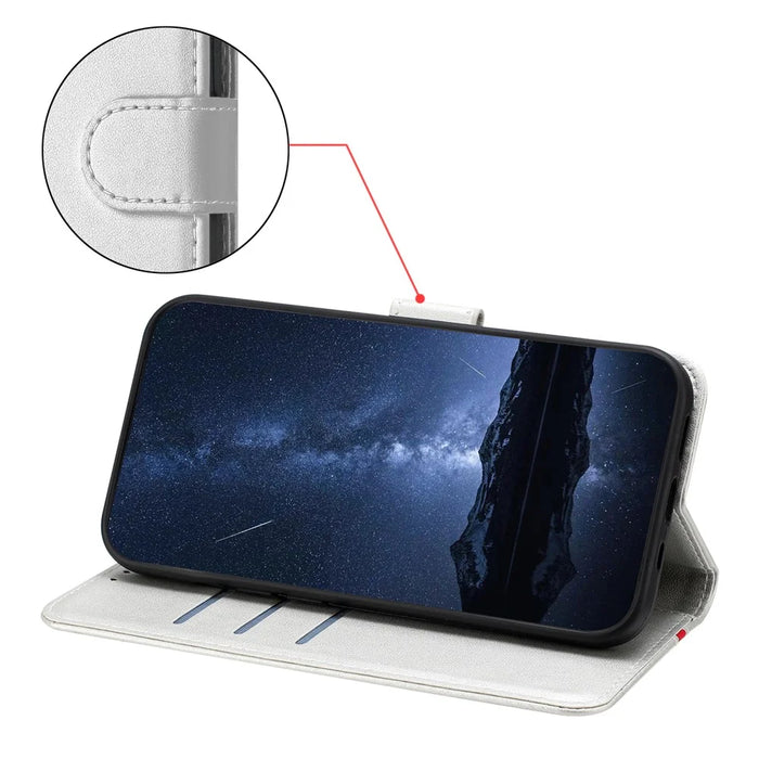 For Samsung Galaxy A34 5G Phone Cases Wallet Stand Color Splicing Leather Cover with Magnetic Clasp - Silver - 5