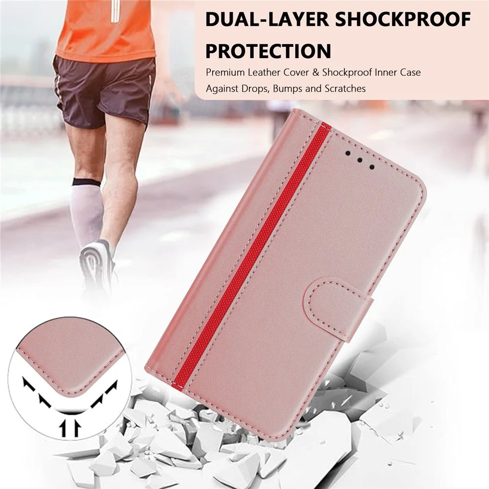 For Samsung Galaxy A16 5G Phone Cases Wallet Stand Color Splicing Leather Cover with Magnetic Clasp - Rose Gold - 3