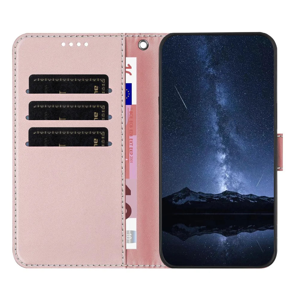 For Samsung Galaxy A16 5G Phone Cases Wallet Stand Color Splicing Leather Cover with Magnetic Clasp - Rose Gold - 6