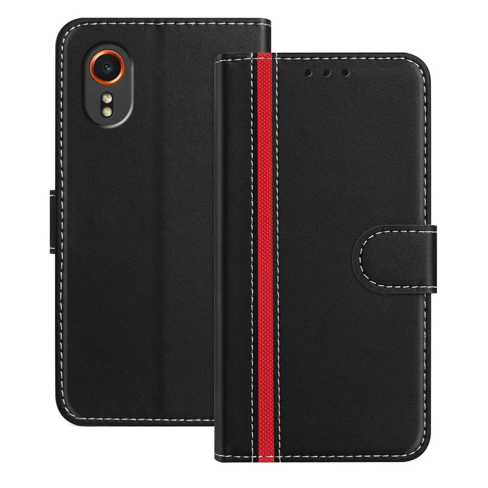 For Samsung Galaxy Xcover7 Phone Cases Wallet Stand Color Splicing Leather Cover with Magnetic Clasp - Black - 1