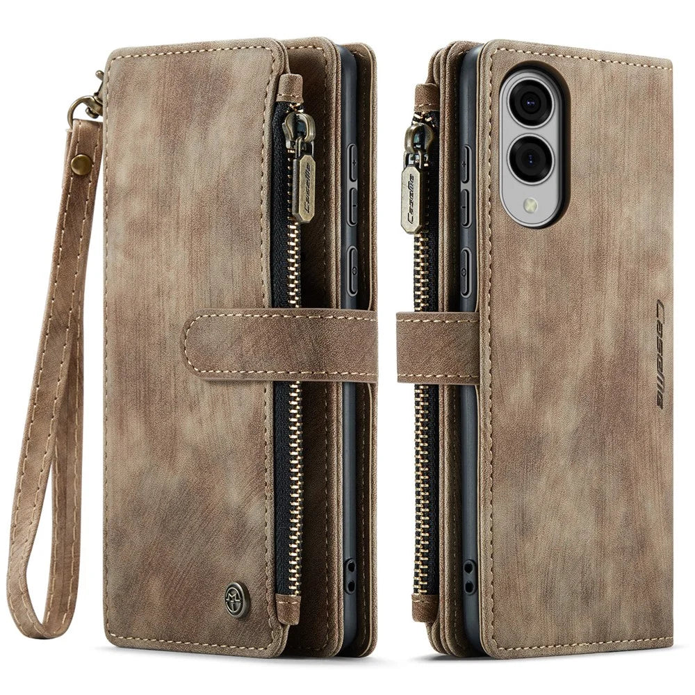 CASEME For Samsung Galaxy S25 Edge Phone Cases with Strap  C30 Zipper Multiple Card Holder PU Leather Cover - Brown - 2