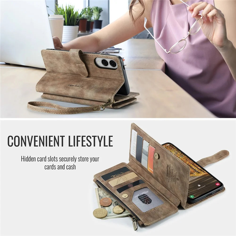 CASEME For Samsung Galaxy S25 Edge Phone Cases with Strap  C30 Zipper Multiple Card Holder PU Leather Cover - Brown - 4