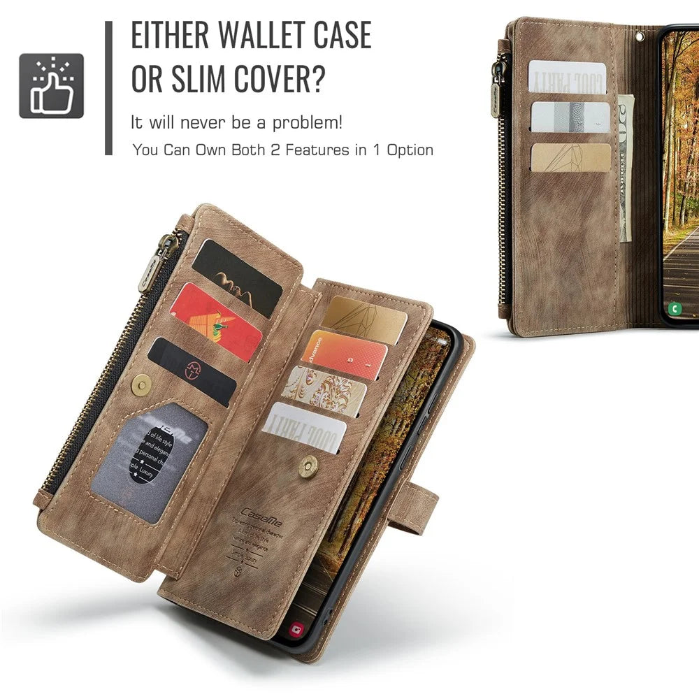CASEME For Samsung Galaxy S25 Edge Phone Cases with Strap  C30 Zipper Multiple Card Holder PU Leather Cover - Brown - 7