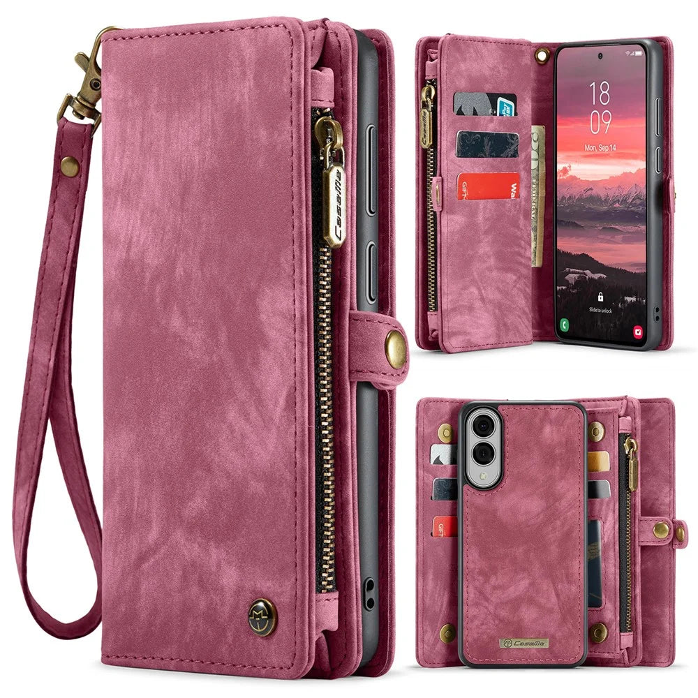 CASEME For Samsung Galaxy S25 Edge Phone Cases  008 Leather Cover with Detachable Wallet and Strap - Red - 1