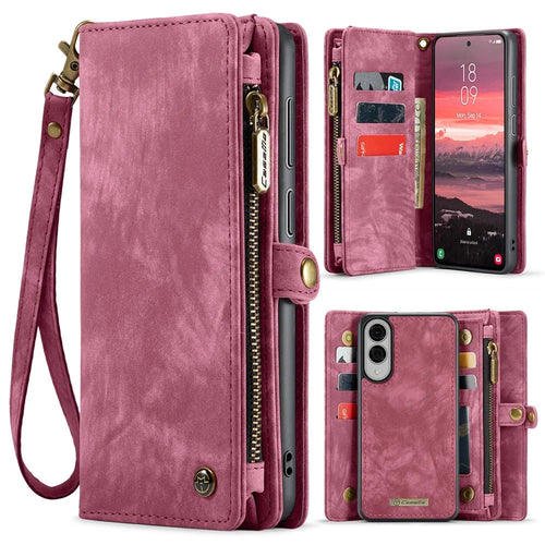 CASEME For Samsung Galaxy S25 Edge Phone Cases  008 Leather Cover with Detachable Wallet and Strap - Red - 1