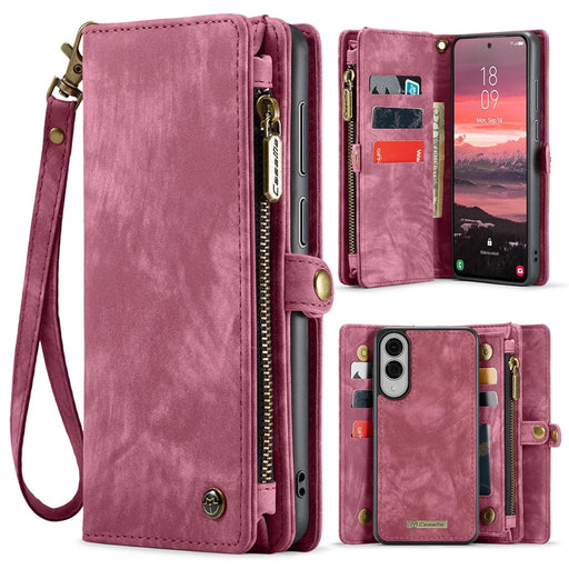CASEME For Samsung Galaxy S25 Edge Phone Cases  008 Leather Cover with Detachable Wallet and Strap - Red - 1