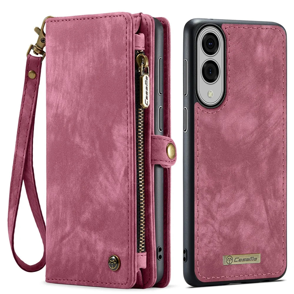 CASEME For Samsung Galaxy S25 Edge Phone Cases  008 Leather Cover with Detachable Wallet and Strap - Red - 2