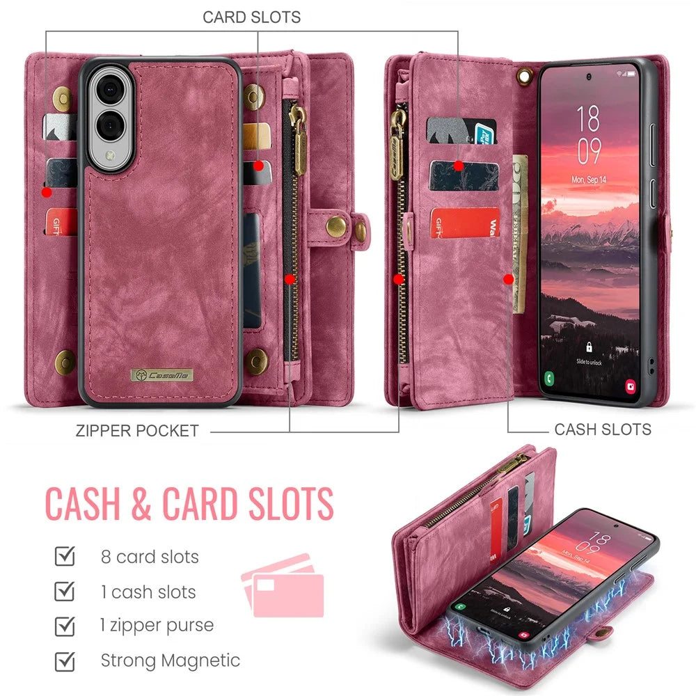 CASEME For Samsung Galaxy S25 Edge Phone Cases  008 Leather Cover with Detachable Wallet and Strap - Red - 3