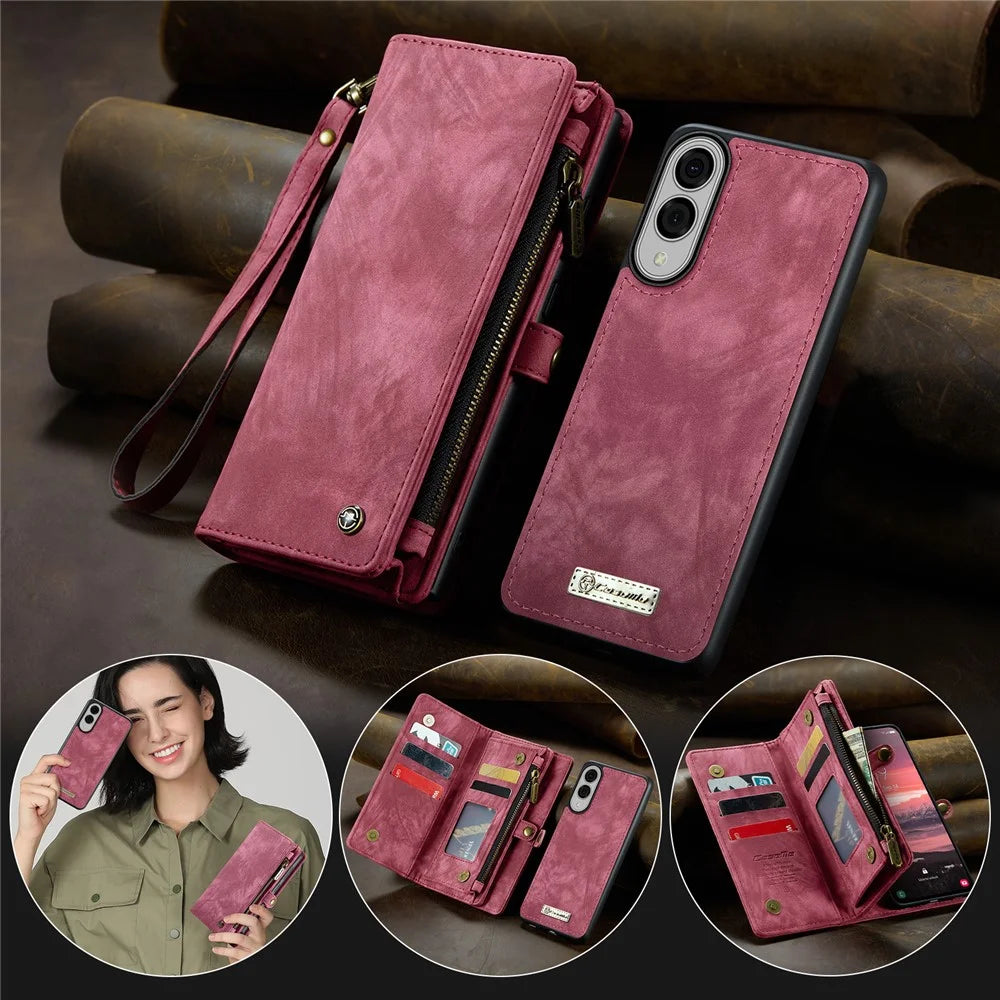CASEME For Samsung Galaxy S25 Edge Phone Cases  008 Leather Cover with Detachable Wallet and Strap - Red - 5