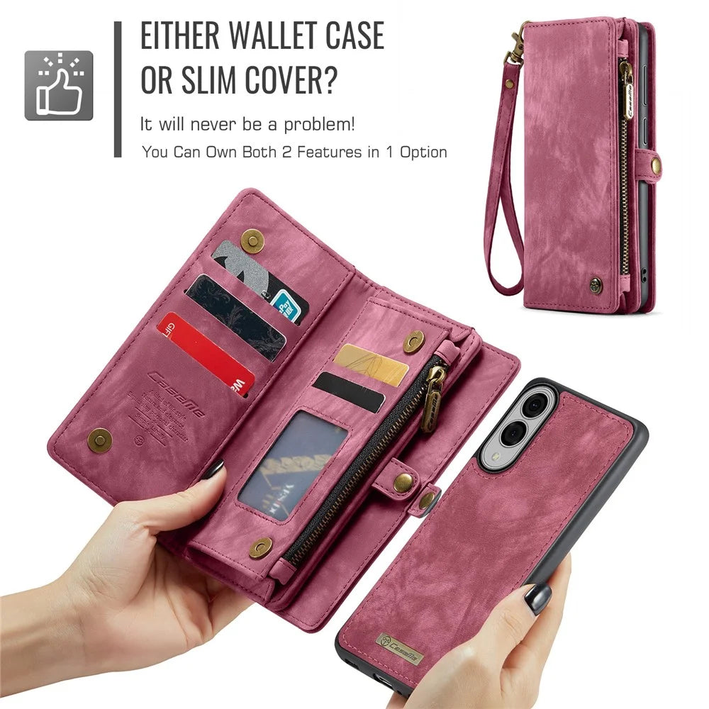 CASEME For Samsung Galaxy S25 Edge Phone Cases  008 Leather Cover with Detachable Wallet and Strap - Red - 6