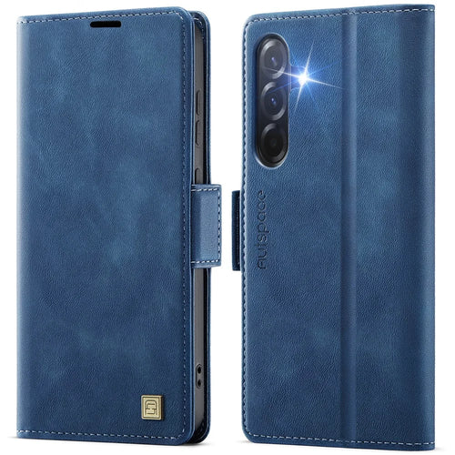 AUTSPACE For Samsung Galaxy A36 5G Case  A11 RFID Blocking Retro Leather Cell Phone Wallet Cover - Blue - 1
