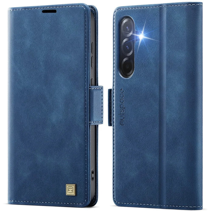 AUTSPACE For Samsung Galaxy A36 5G Case  A11 RFID Blocking Retro Leather Cell Phone Wallet Cover - Blue - 1