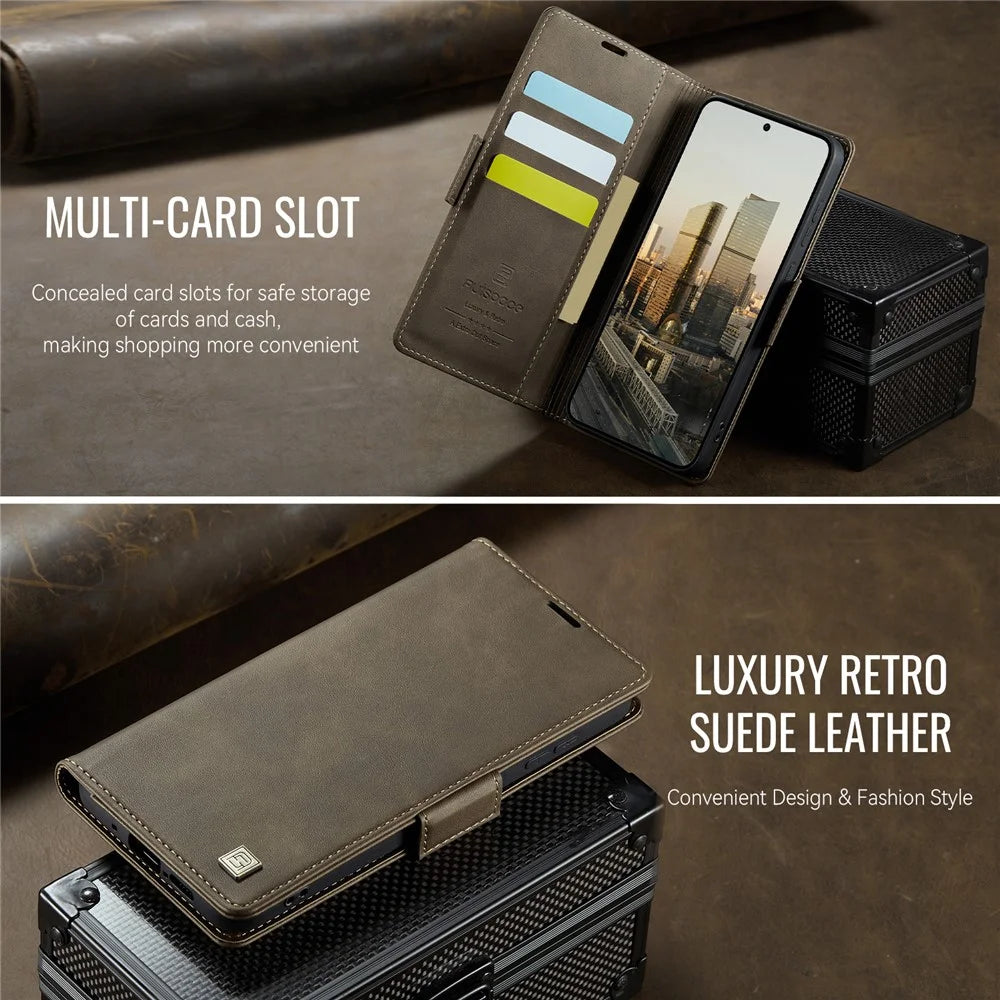 AUTSPACE For Samsung Galaxy A56 5G Case  A11 RFID Blocking Retro Leather Cell Phone Wallet Cover - Brown - 4