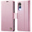 AUTSPACE For Samsung Galaxy S25 Edge Case  A11 RFID Blocking Retro Leather Cell Phone Wallet Cover - Pink - 1