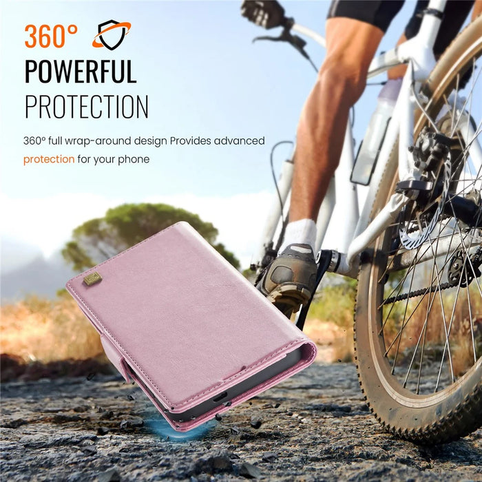 AUTSPACE For Samsung Galaxy S25 Edge Case  A11 RFID Blocking Retro Leather Cell Phone Wallet Cover - Pink - 5