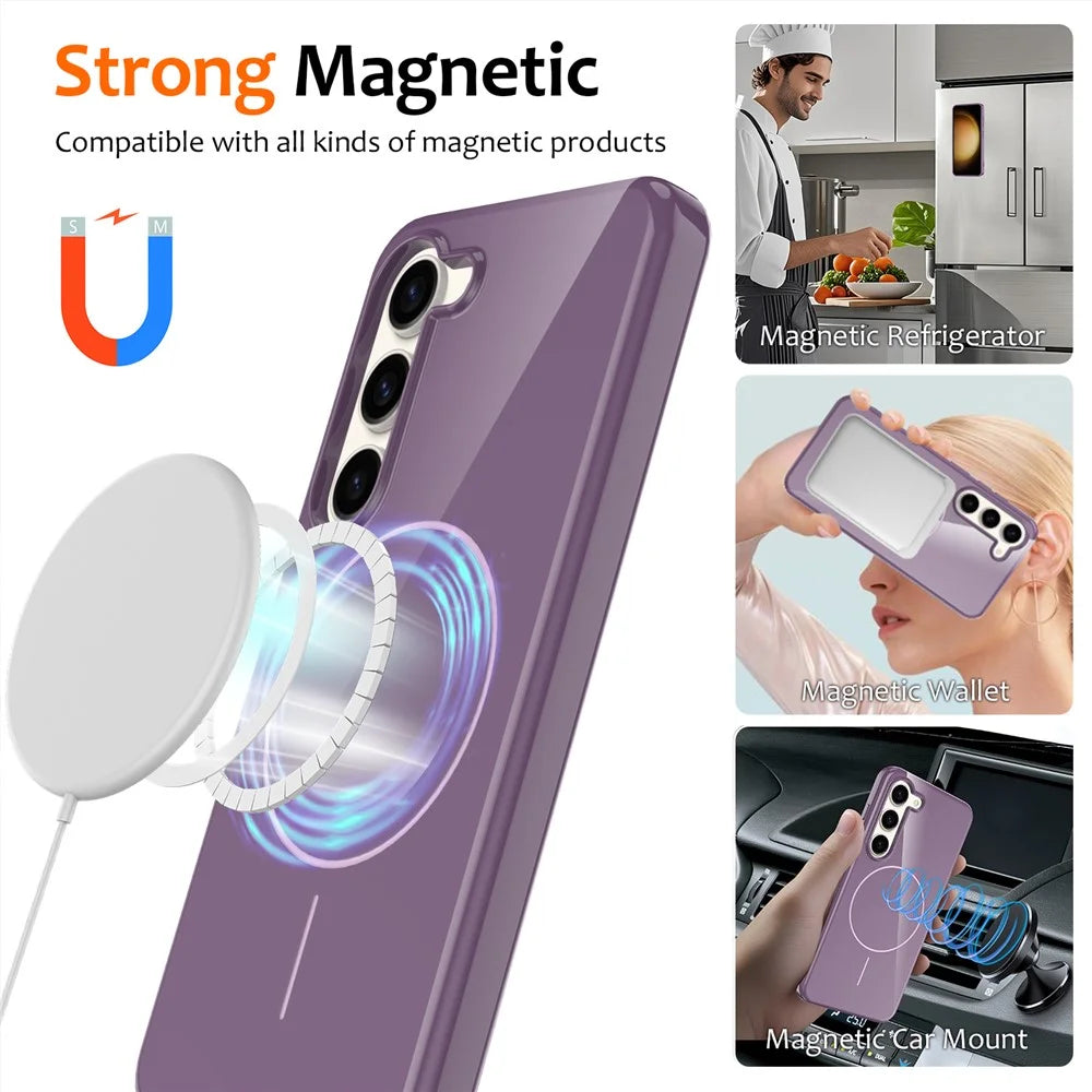 For Samsung Galaxy S23 Magnetic Case TPU Phone Back Cover with Lanyard - Purple - 2