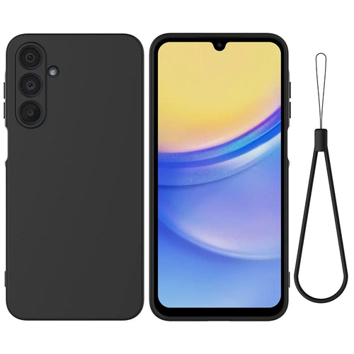For Samsung Galaxy F16 5G / Galaxy M16 5G Liquid Silicone Case Phone Back Cover with Hand Strap - Black - 1