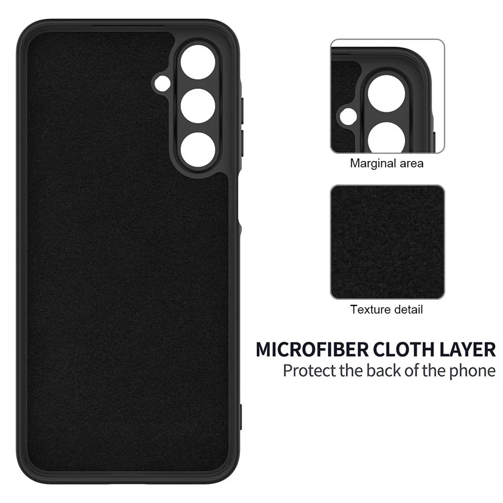 For Samsung Galaxy F16 5G / Galaxy M16 5G Liquid Silicone Case Phone Back Cover with Hand Strap - Black - 6