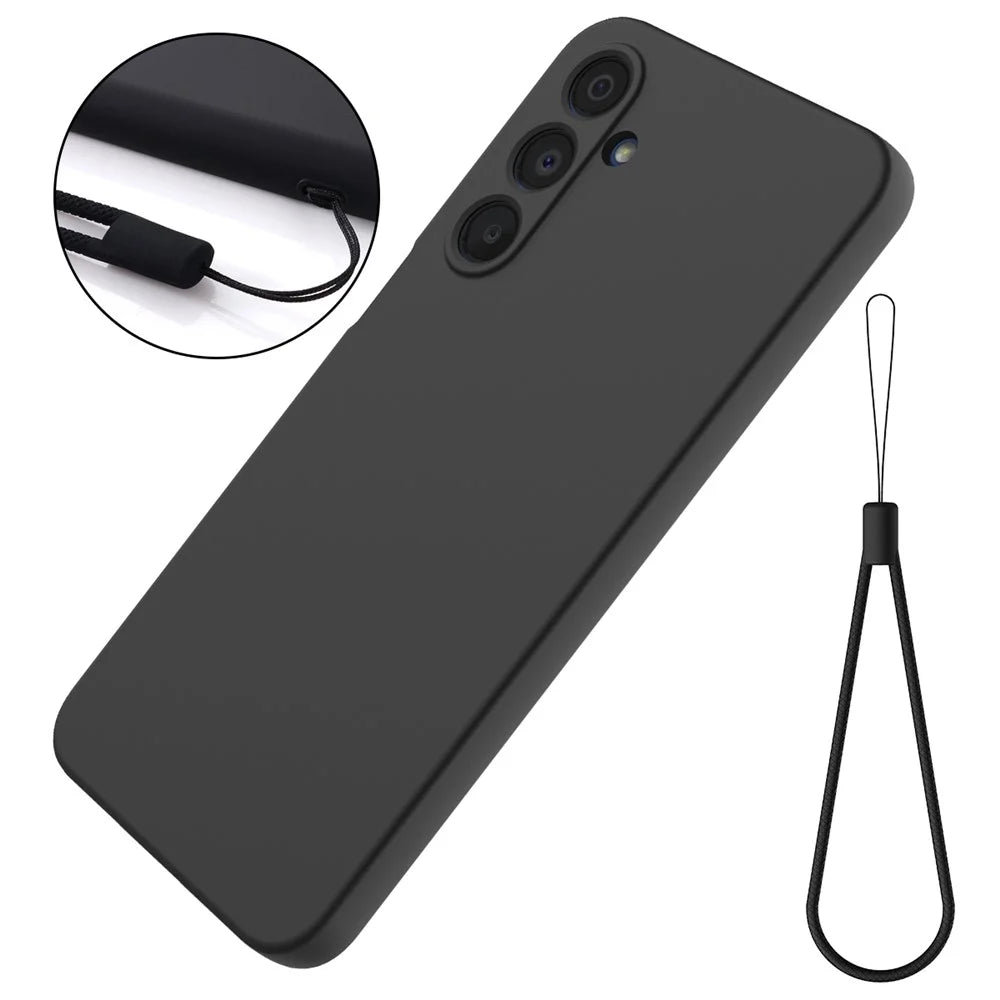 For Samsung Galaxy F16 5G / Galaxy M16 5G Liquid Silicone Case Phone Back Cover with Hand Strap - Black - 7