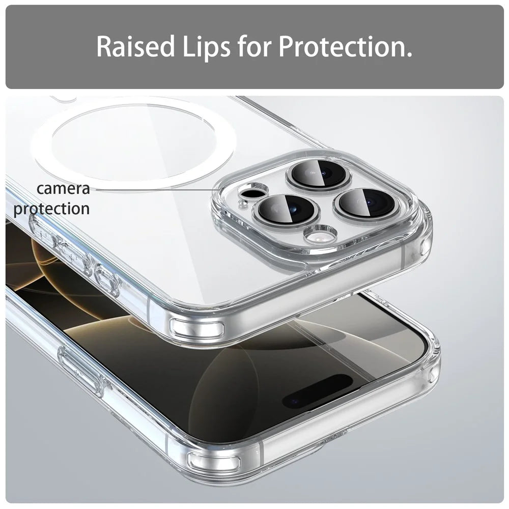 For iPhone 16 Pro Max Case Compatible with MagSafe Clear PC + TPU Shockproof Phone Back Cover - Transparent - 3