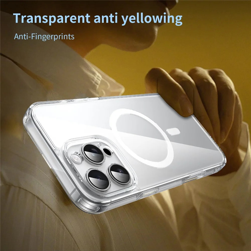 For iPhone 16 Pro Max Case Compatible with MagSafe Clear PC + TPU Shockproof Phone Back Cover - Transparent - 5