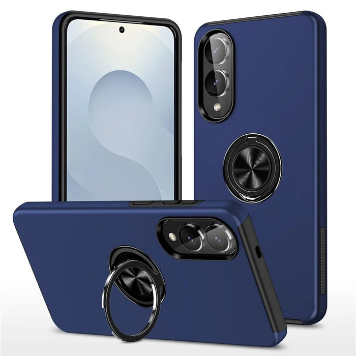 For Samsung Galaxy S25 Edge Case PC + TPU Phone Cover with Rotatable Ring Holder - Blue - 1