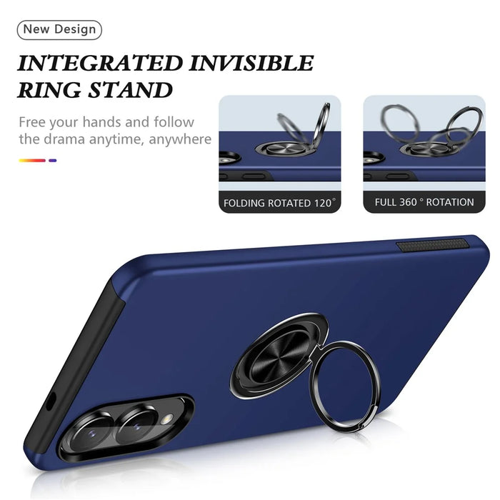 For Samsung Galaxy S25 Edge Case PC + TPU Phone Cover with Rotatable Ring Holder - Blue - 2