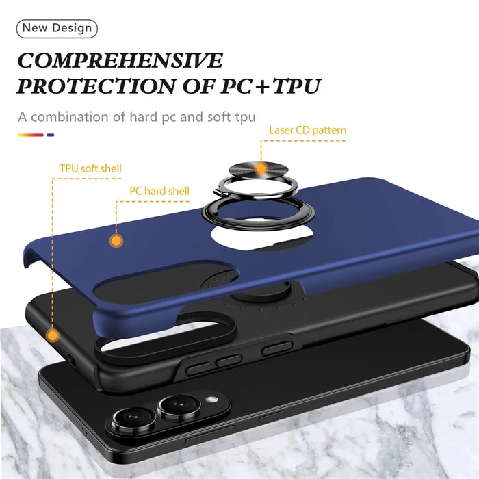 For Samsung Galaxy S25 Edge Case PC + TPU Phone Cover with Rotatable Ring Holder - Blue - 4