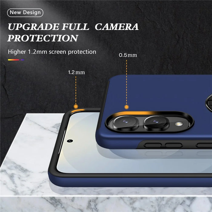 For Samsung Galaxy S25 Edge Case PC + TPU Phone Cover with Rotatable Ring Holder - Blue - 5