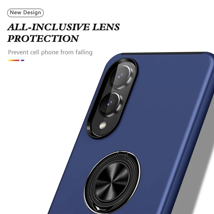 For Samsung Galaxy S25 Edge Case PC + TPU Phone Cover with Rotatable Ring Holder - Blue - 6