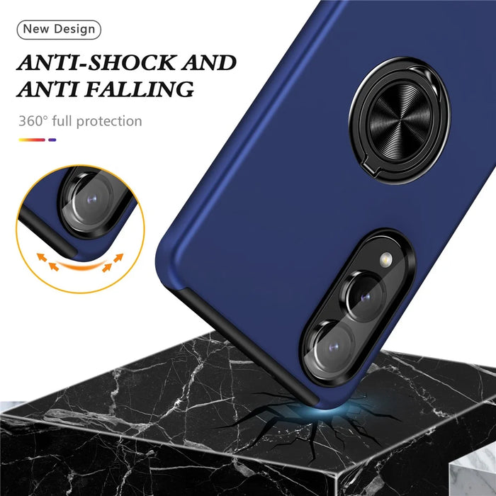 For Samsung Galaxy S25 Edge Case PC + TPU Phone Cover with Rotatable Ring Holder - Blue - 7