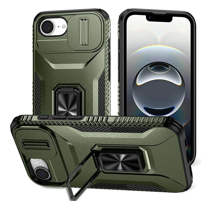 For iPhone 17e / 16e Case Camshield Kickstand TPU + PC Anti-Slip Phone Cover - Green - 1