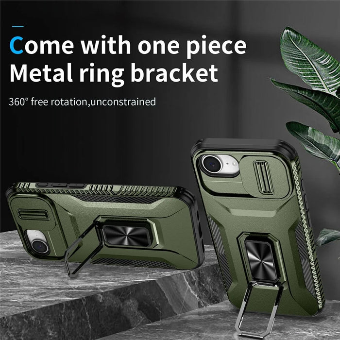 For iPhone 17e / 16e Case Camshield Kickstand TPU + PC Anti-Slip Phone Cover - Green - 2