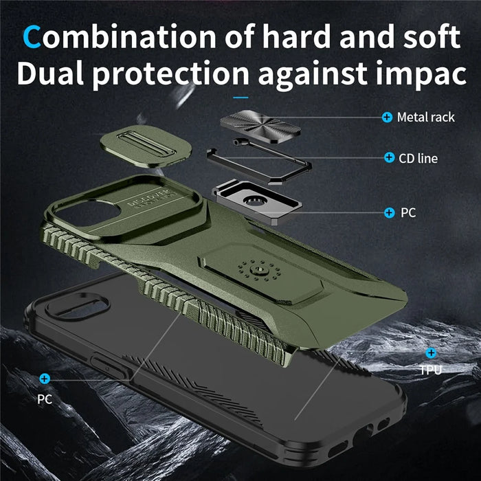 For iPhone 17e / 16e Case Camshield Kickstand TPU + PC Anti-Slip Phone Cover - Green - 3