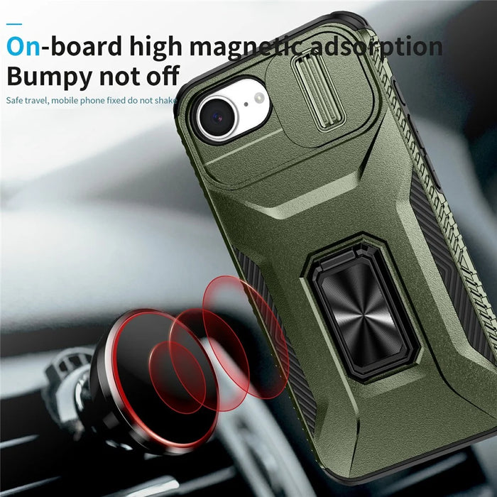 For iPhone 17e / 16e Case Camshield Kickstand TPU + PC Anti-Slip Phone Cover - Green - 6