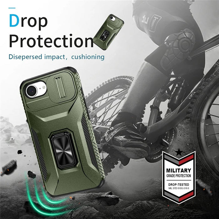 For iPhone 17e / 16e Case Camshield Kickstand TPU + PC Anti-Slip Phone Cover - Green - 7